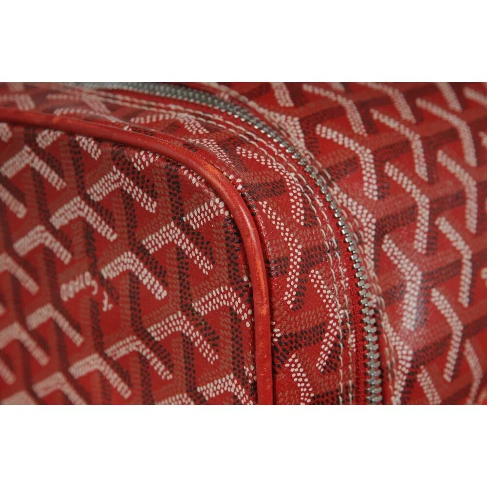 Goyard Vanity Train Case Red Canvas Crossbody Travel Bag Vintage Luggage Tote - Picture 10 of 16